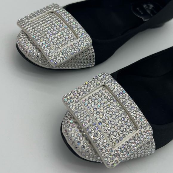 Authentic Roger Vivier Black Satin white Swarovski Crystals ballerina - Picture 8 of 14